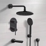 Remer TSH70 Matte Black Tub and Shower Faucet Set with Handheld, Rain Shower Head